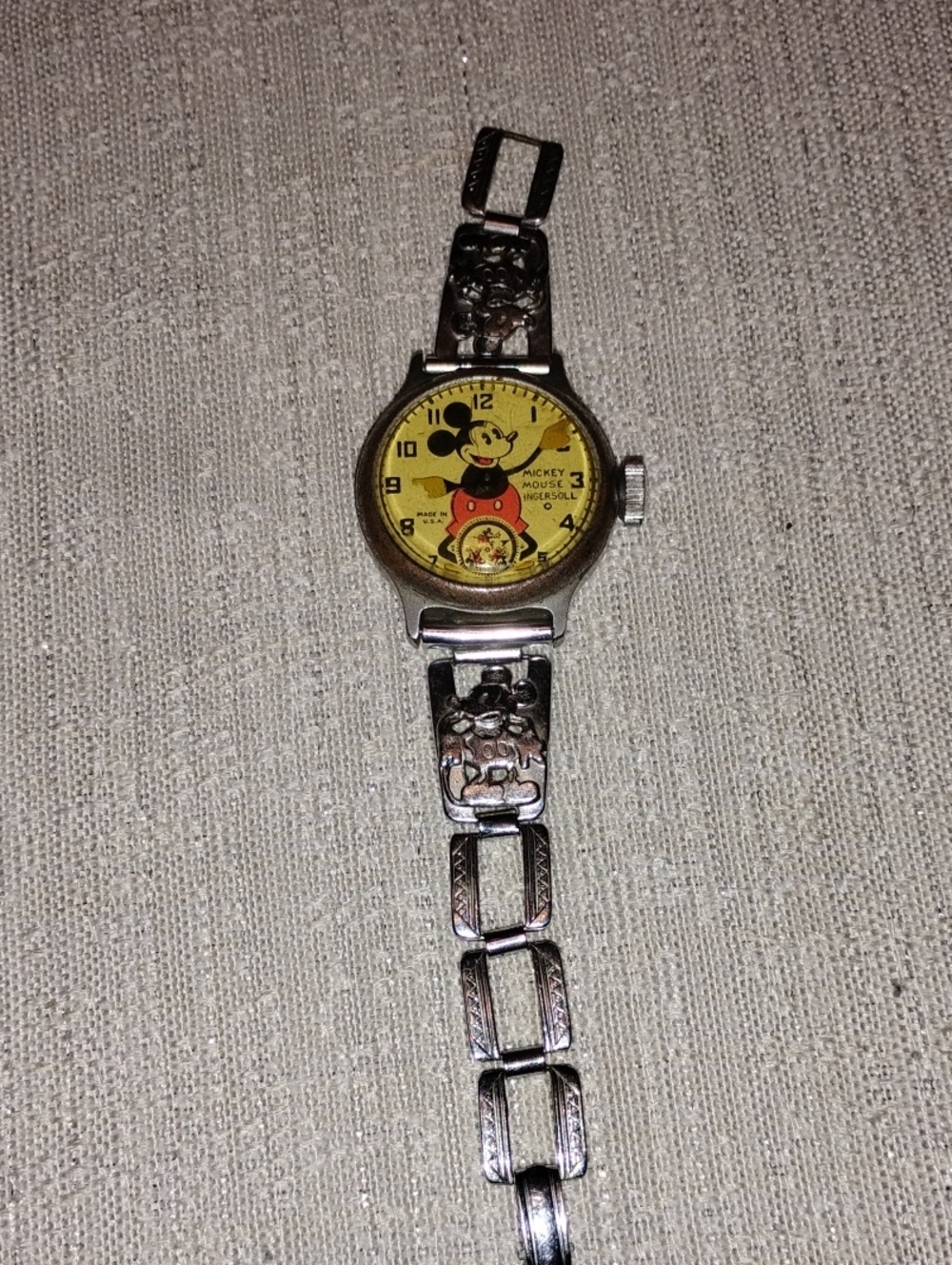 Vintage Mickey Mouse Character Wristwatch - Yellow Dial
